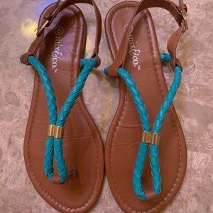Teal rope sandals with buckle sz 6